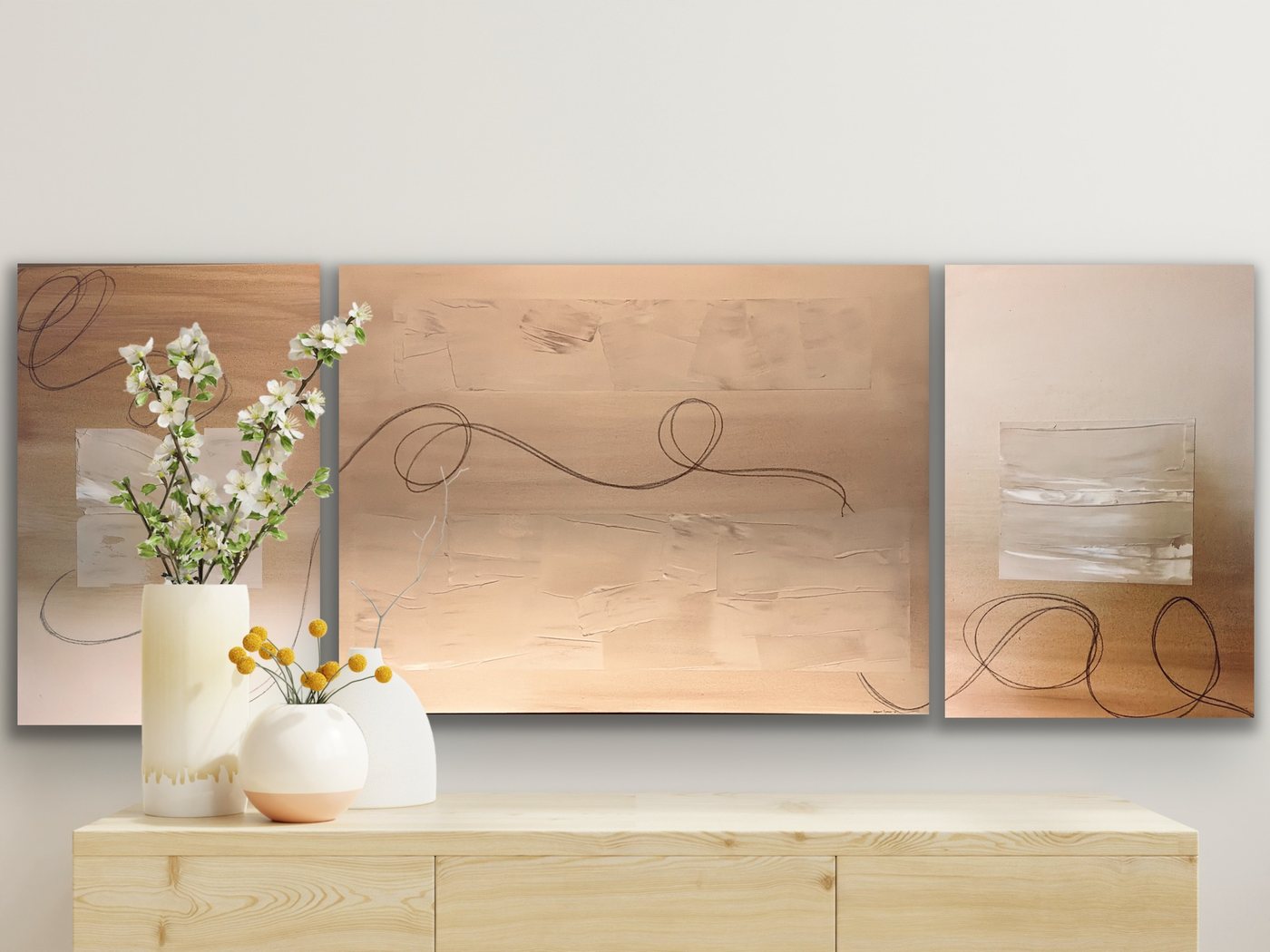 Custom triptych commissioned above a client's credenza